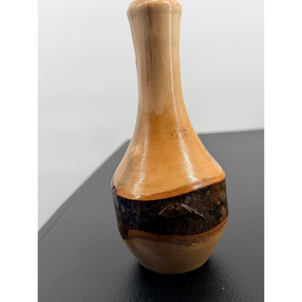B. W. Jones Signed Live Edge Wood Bud Vase Natural Bark Artisan Decor 6.5in